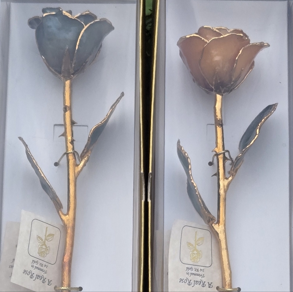 24k Gold Trimmed Rose Set in Blue and Yellow